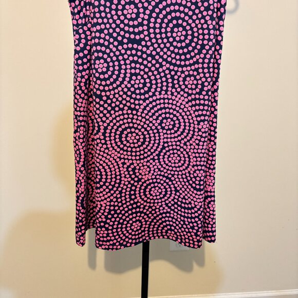 JB by Julie Brown Navy Blue Pink Polka Dot Sleeveless Turtleneck Shift Dress - Picture 4 of 7